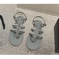 Good Quality Chanel Satin Flat Sandals G40128 Grey