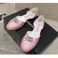 Low Price Chanel Satin Silk Flat Open Ballerinas with Crystal CC Pink 703067