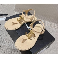 Most Popular Chanel Lambskin Flat Thong Sandals with Metal CC Apricot 703072