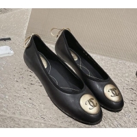 Lower Price Chanel Calfskin Flat Ballerinas with Bow and CC Patch Black 703083