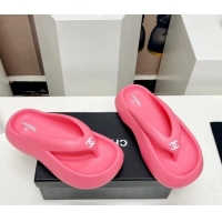 Classic Hot Chanel Rubber Platform Slide Thong Sandals 4cm Dark Pink 703087