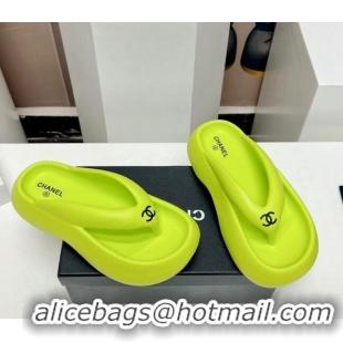 Good Product Chanel Rubber Platform Slide Thong Sandals 4cm Lime Green 703088