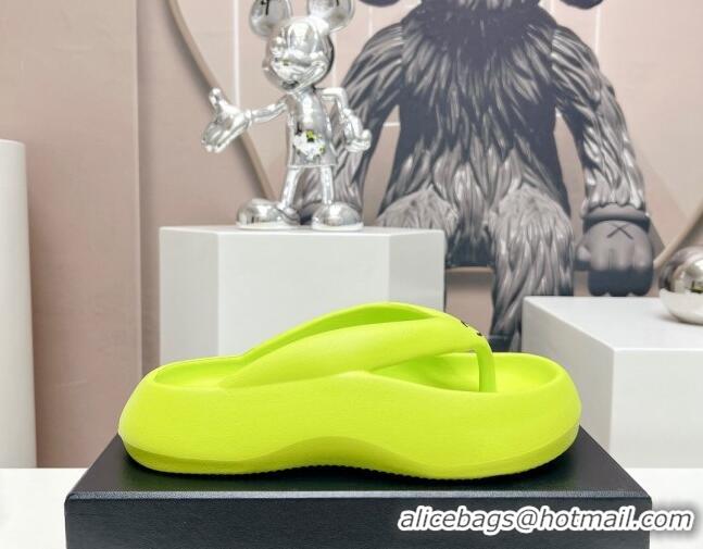 Good Product Chanel Rubber Platform Slide Thong Sandals 4cm Lime Green 703088