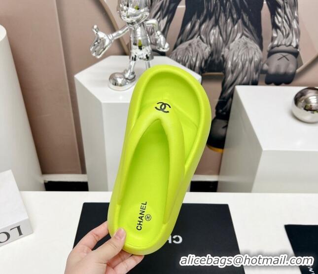 Good Product Chanel Rubber Platform Slide Thong Sandals 4cm Lime Green 703088