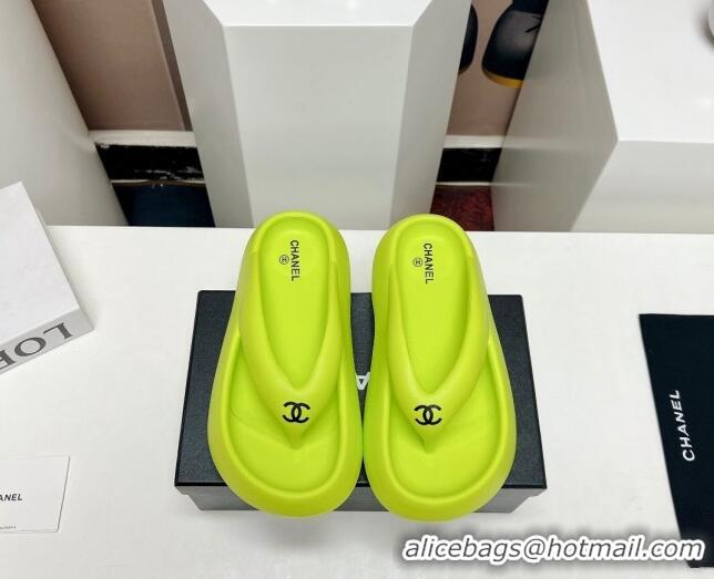 Good Product Chanel Rubber Platform Slide Thong Sandals 4cm Lime Green 703088