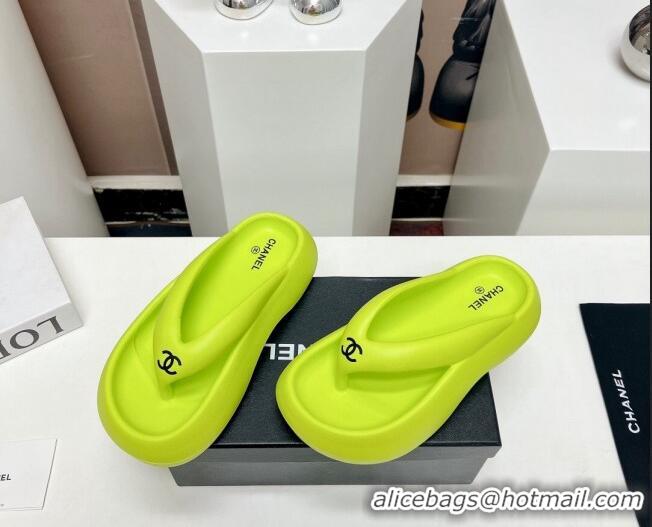 Good Product Chanel Rubber Platform Slide Thong Sandals 4cm Lime Green 703088