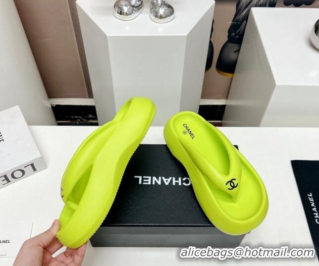 Good Product Chanel Rubber Platform Slide Thong Sandals 4cm Lime Green 703088