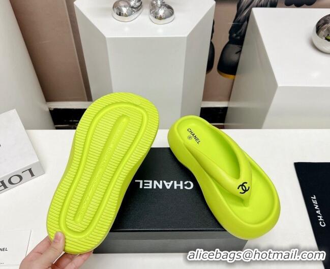 Good Product Chanel Rubber Platform Slide Thong Sandals 4cm Lime Green 703088