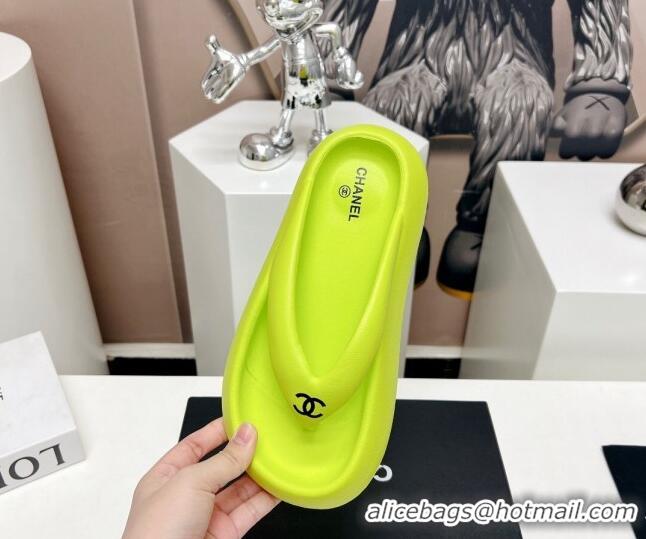 Good Product Chanel Rubber Platform Slide Thong Sandals 4cm Lime Green 703088