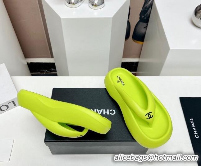 Good Product Chanel Rubber Platform Slide Thong Sandals 4cm Lime Green 703088