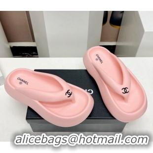 Trendy Design Chanel Rubber Platform Slide Thong Sandals 4cm Light Pink 703089