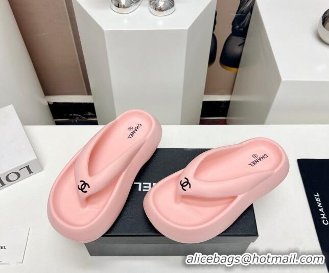 Trendy Design Chanel Rubber Platform Slide Thong Sandals 4cm Light Pink 703089