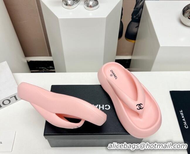 Trendy Design Chanel Rubber Platform Slide Thong Sandals 4cm Light Pink 703089