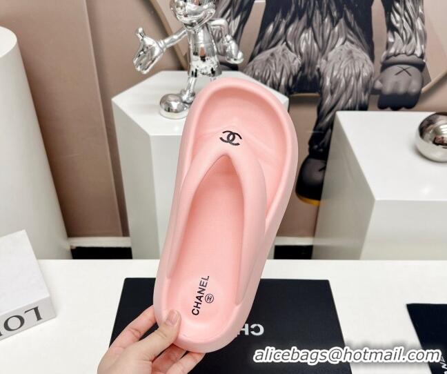 Trendy Design Chanel Rubber Platform Slide Thong Sandals 4cm Light Pink 703089