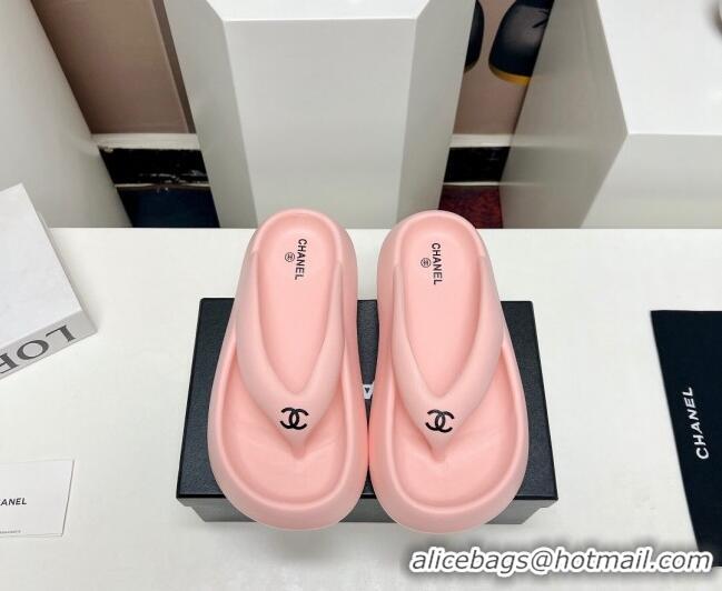 Trendy Design Chanel Rubber Platform Slide Thong Sandals 4cm Light Pink 703089