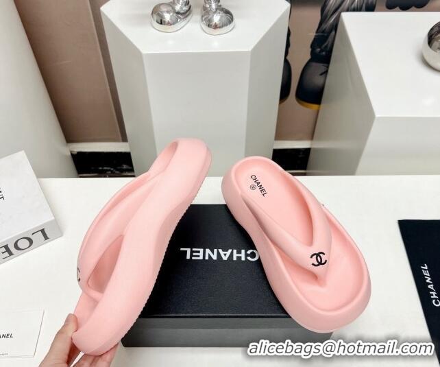 Trendy Design Chanel Rubber Platform Slide Thong Sandals 4cm Light Pink 703089