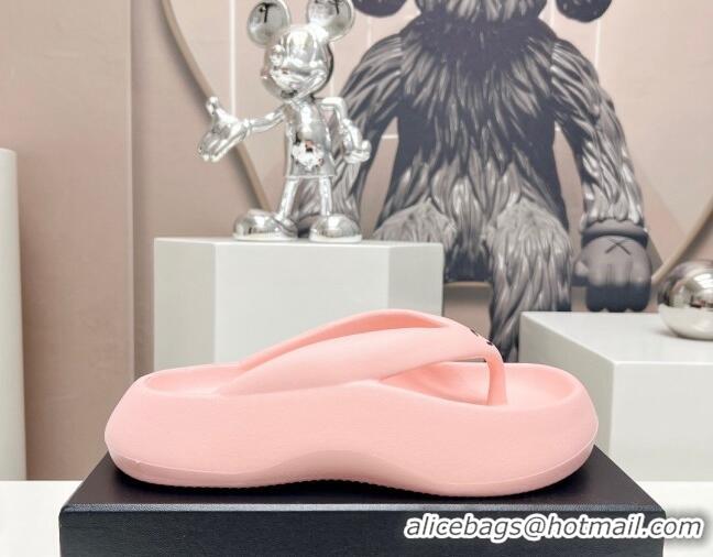 Trendy Design Chanel Rubber Platform Slide Thong Sandals 4cm Light Pink 703089