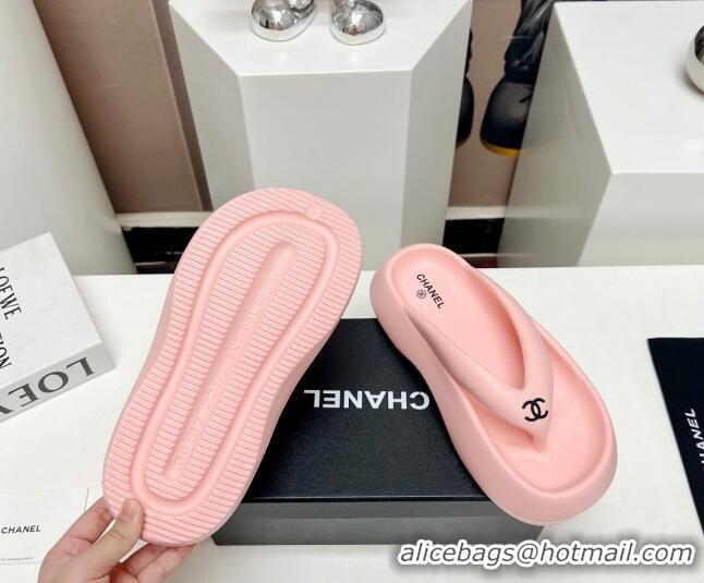 Trendy Design Chanel Rubber Platform Slide Thong Sandals 4cm Light Pink 703089