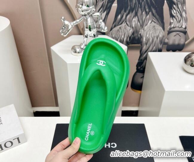 Charming Chanel Rubber Platform Slide Thong Sandals 4cm Green 703090