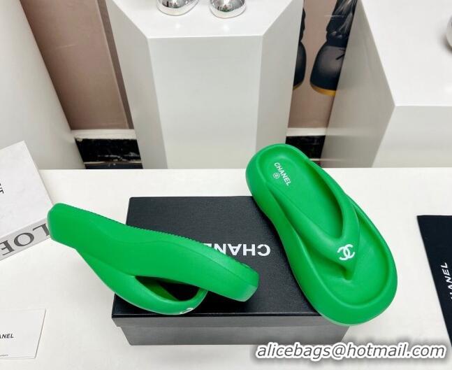 Charming Chanel Rubber Platform Slide Thong Sandals 4cm Green 703090