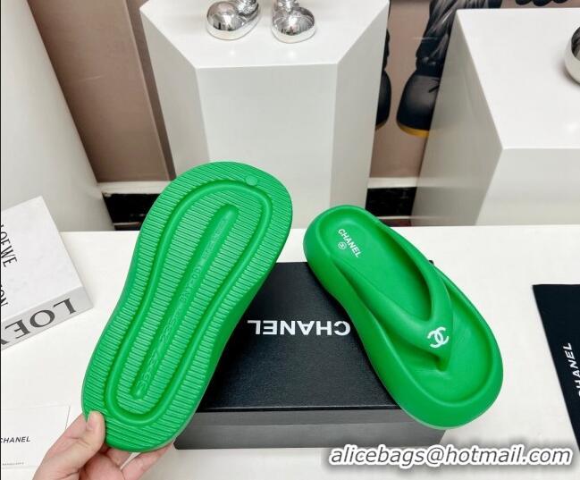 Charming Chanel Rubber Platform Slide Thong Sandals 4cm Green 703090