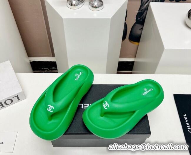 Charming Chanel Rubber Platform Slide Thong Sandals 4cm Green 703090