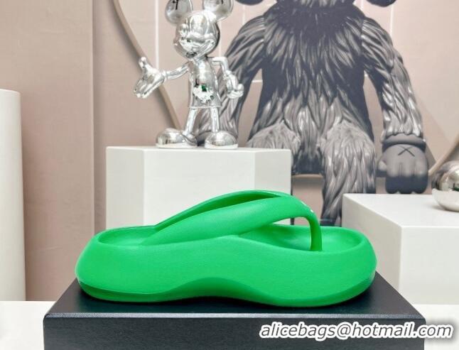 Charming Chanel Rubber Platform Slide Thong Sandals 4cm Green 703090