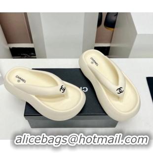 Good Quality Chanel Rubber Platform Slide Thong Sandals 4cm White 703091