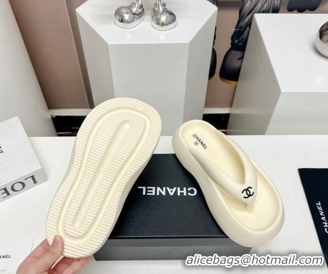 Good Quality Chanel Rubber Platform Slide Thong Sandals 4cm White 703091