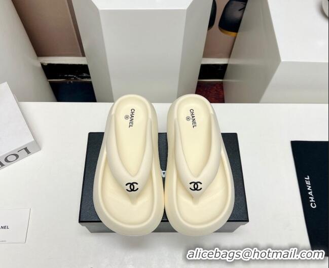 Good Quality Chanel Rubber Platform Slide Thong Sandals 4cm White 703091