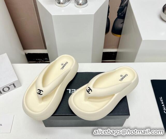 Good Quality Chanel Rubber Platform Slide Thong Sandals 4cm White 703091