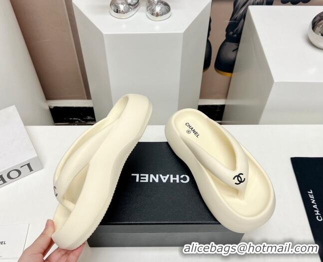 Good Quality Chanel Rubber Platform Slide Thong Sandals 4cm White 703091