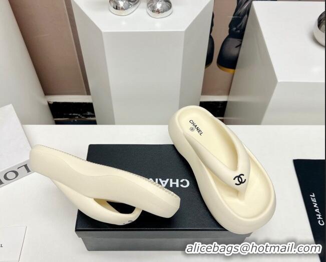 Good Quality Chanel Rubber Platform Slide Thong Sandals 4cm White 703091