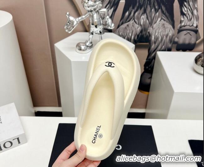 Good Quality Chanel Rubber Platform Slide Thong Sandals 4cm White 703091