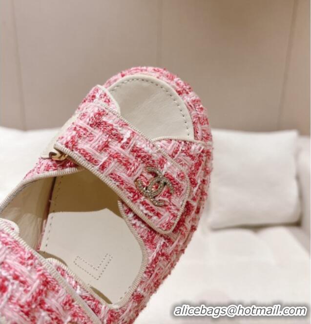 Popular Style Chanel Tweed Wedge Sandals 7.5cm Pink 071040