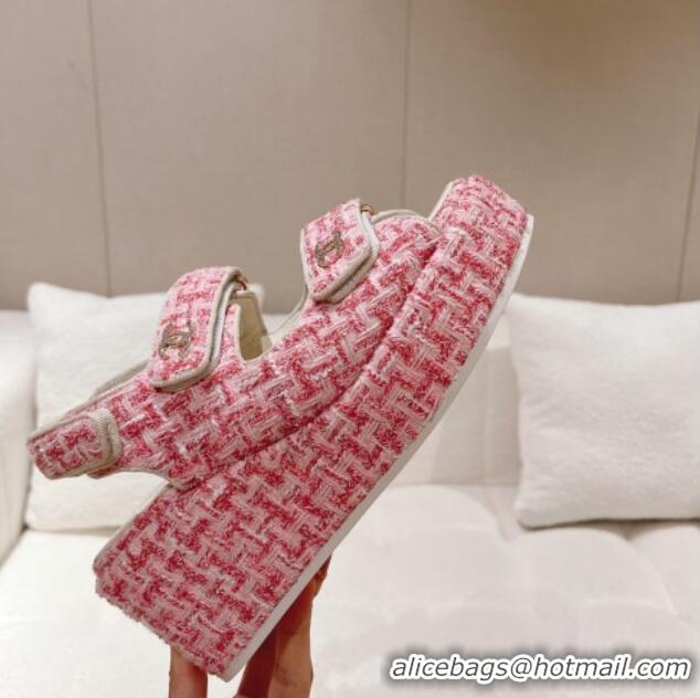 Popular Style Chanel Tweed Wedge Sandals 7.5cm Pink 071040