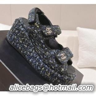 Charming Chanel Tweed Wedge Sandals 7.5cm Multicolor 071051