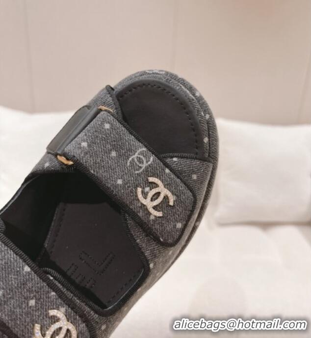 Best Price Chanel Denim Wedge Sandals 7.5cm Black 071052