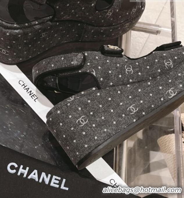 Best Price Chanel Denim Wedge Sandals 7.5cm Black 071052