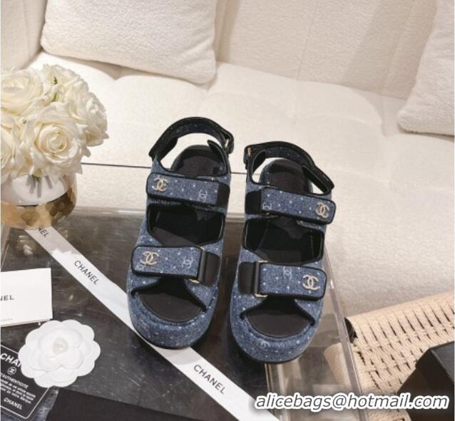 Popular Style Chanel Denim Wedge Sandals 7.5cm Blue 071053