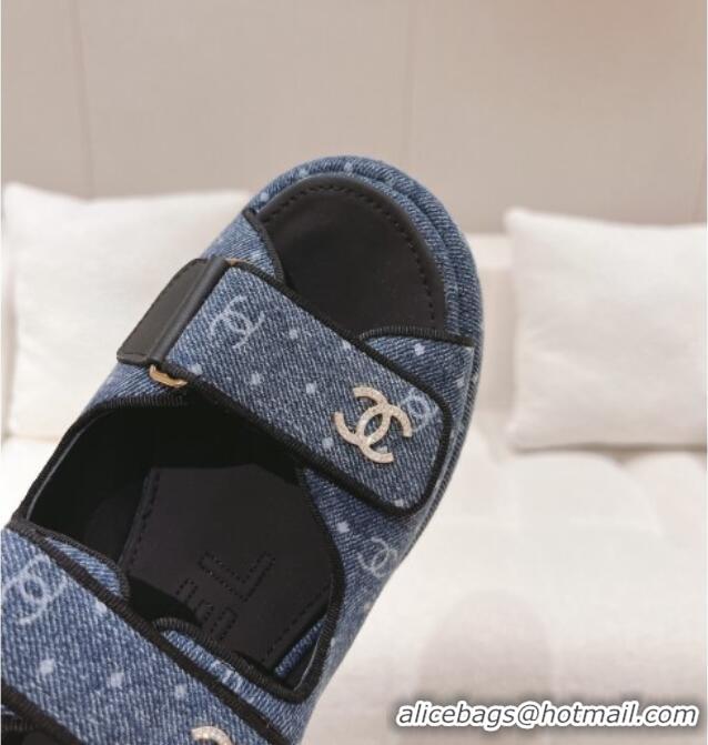 Popular Style Chanel Denim Wedge Sandals 7.5cm Blue 071053