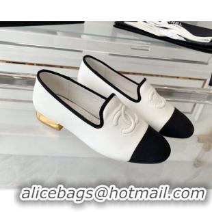 Classic Hot Chanel Calfskin Loafers White 071057