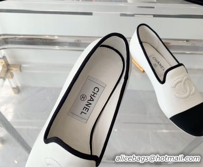 Classic Hot Chanel Calfskin Loafers White 071057