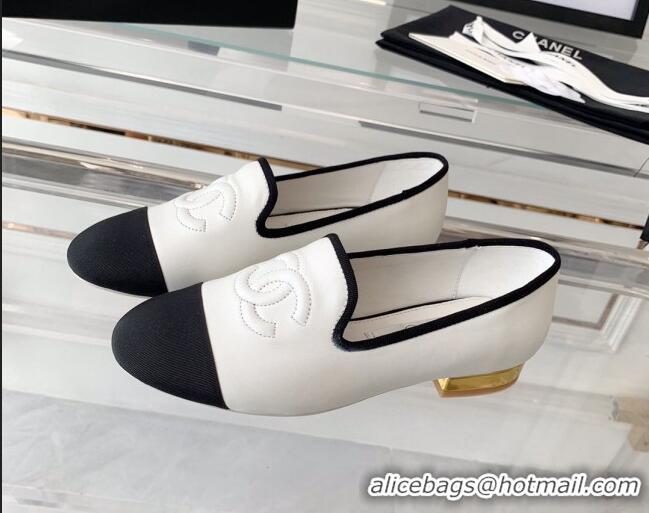 Classic Hot Chanel Calfskin Loafers White 071057