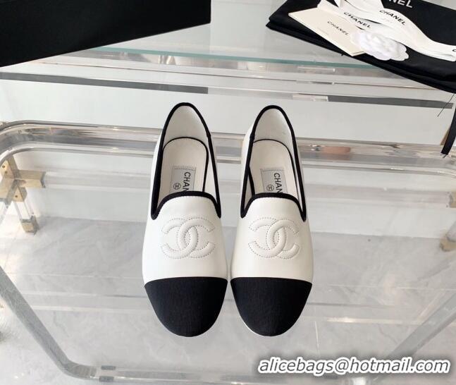 Classic Hot Chanel Calfskin Loafers White 071057