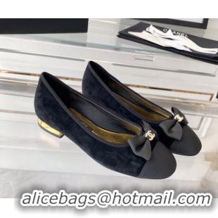 Unique Style Chanel Suede Ballerinas with Bow Black 071059