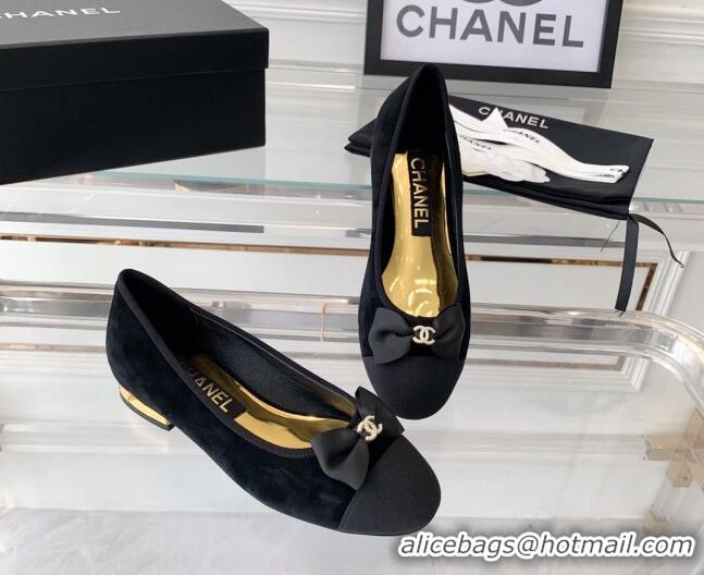 Unique Style Chanel Suede Ballerinas with Bow Black 071059