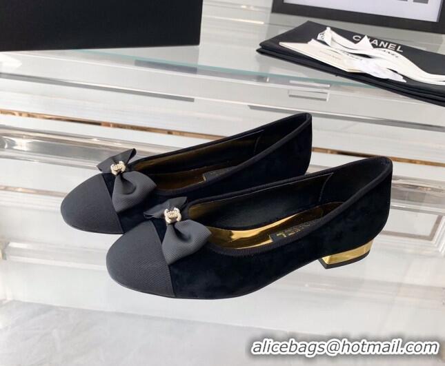 Unique Style Chanel Suede Ballerinas with Bow Black 071059