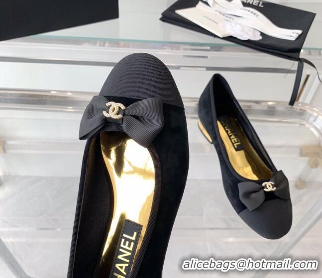 Unique Style Chanel Suede Ballerinas with Bow Black 071059