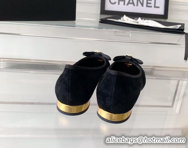 Unique Style Chanel Suede Ballerinas with Bow Black 071059